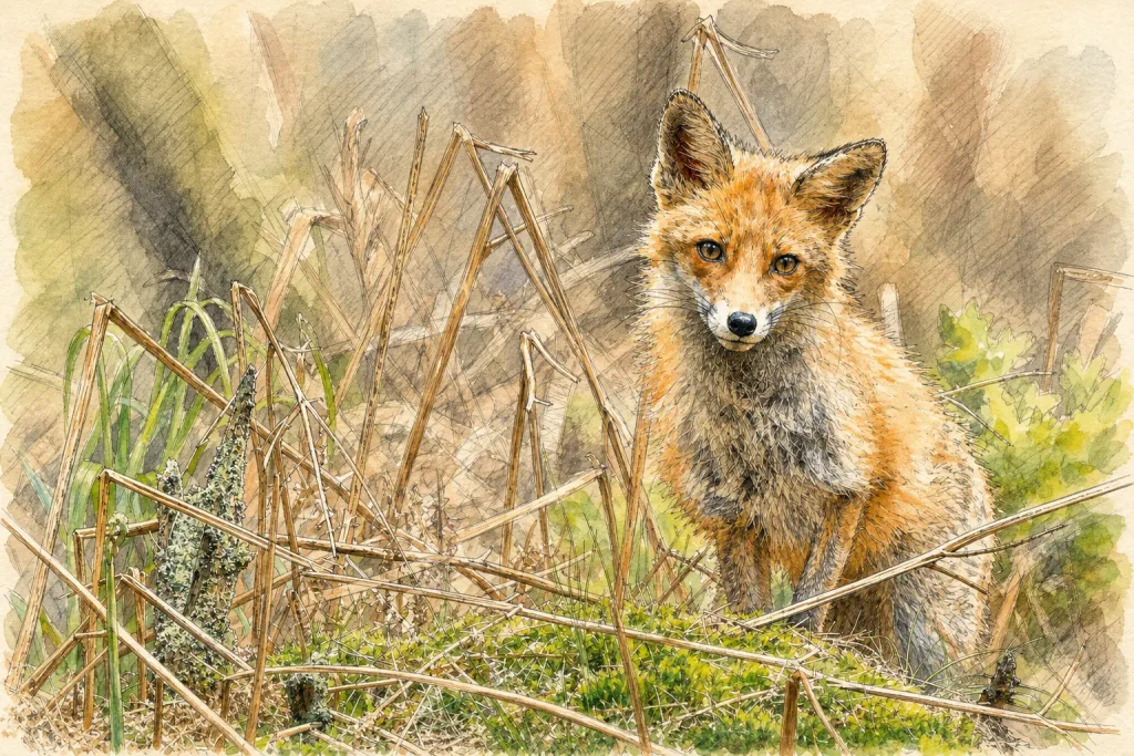 Ein mit KI verändertes Bild einer Fähe (Fuchs)